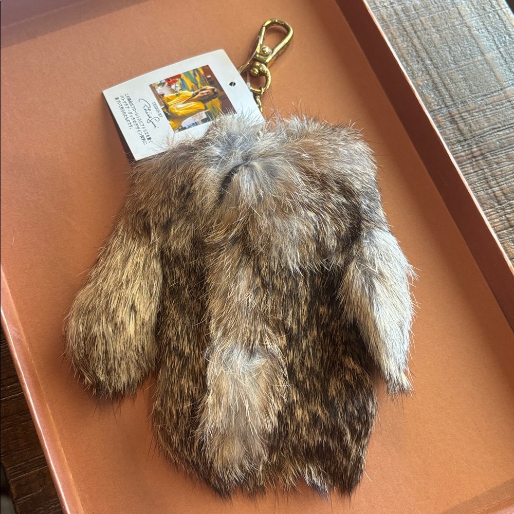 Rabbit Fur Tan and‎ Brown Women's Coin Charm. Designed by Patrizia Gucci